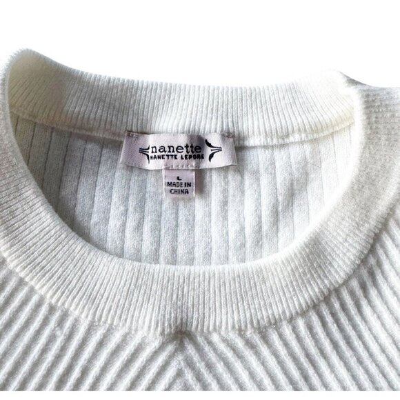 Nanette Nanette Lepore Woman’s Sz L White Rib Knit Long Sleeve Pullover Sweater - Picture 5 of 8